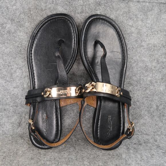Coach Shoes Womens 7 Sandals Matte Leather Slingback Logo Fashion Caterine Black - Picture 7 of 15